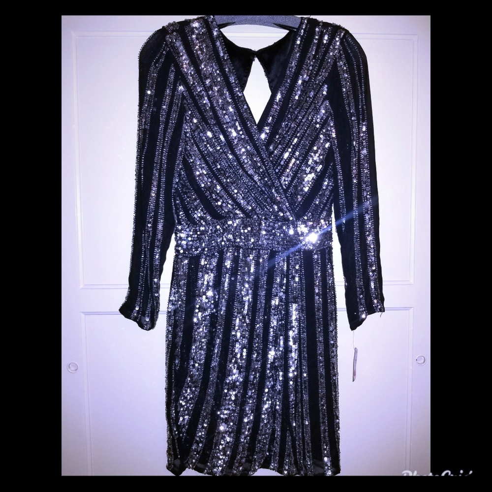 Sequin Black and Silver Party Dress- Size 6